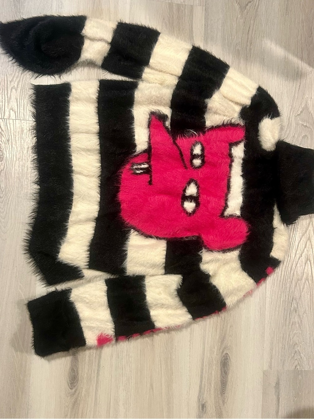 Lazy Oaf Black and White Striped Turtleneck Sweater with Pink Graphic
